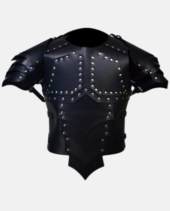 Classic Black Leather LARP Chest Armor with Stud Style - Modajacket