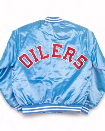 Houston Oilers 80s Light Blue Satin Jacket - Modajacket