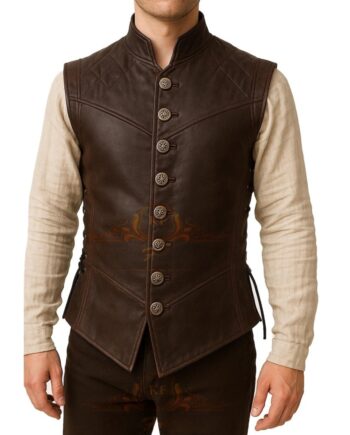 Handmade Men's Brown Medieval Leather Vest - Modajacket