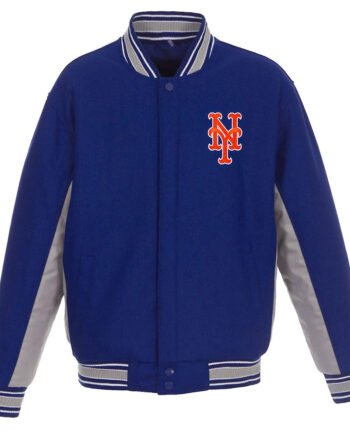 NY Mets Royal/Gray Accent Varsity Wool Jacket - Modajacket