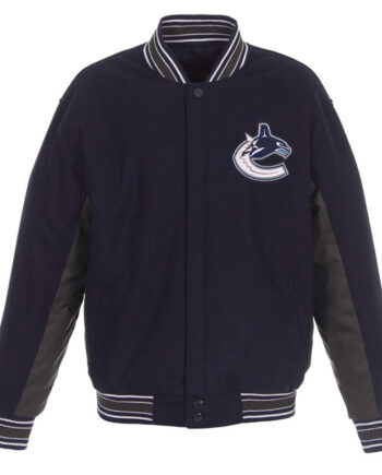 Navy Charcoal Vancouver Canucks Varsity Wool Jacket - Modajacket