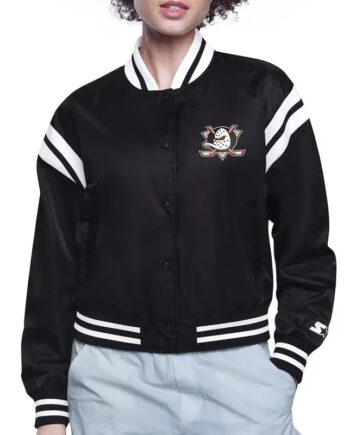 Anaheim Ducks Printed Logo Varsity Satin Jacket - Modajacket