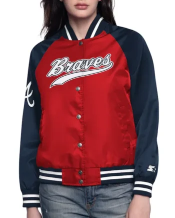 Red/Navy Atlanta Braves Home Run Varsity Satin Jacket - Modajacket