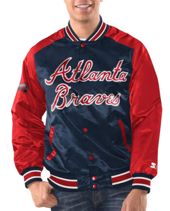Navy/Red Atlanta Braves Renegade Varsity Satin Jacket - Modajacket
