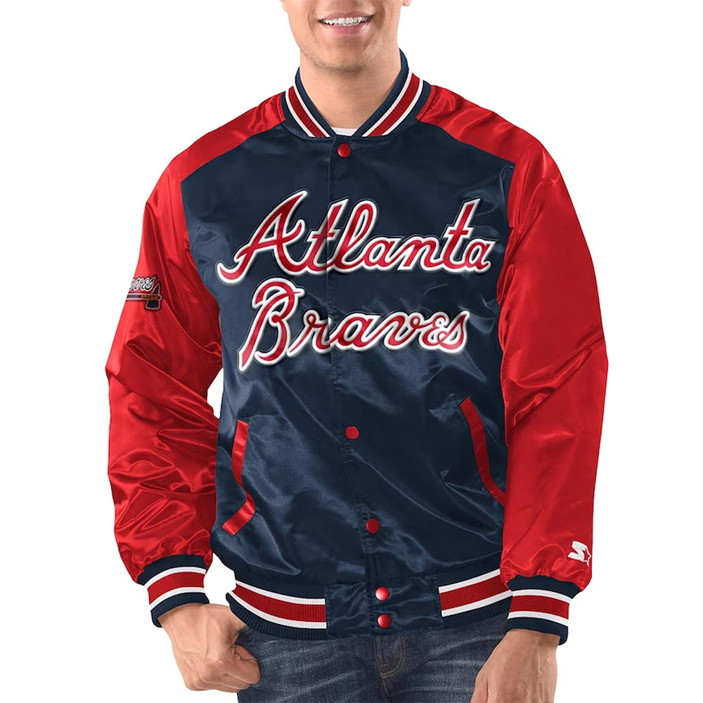 Navy/Red Atlanta Braves Renegade Varsity Satin Jacket 1 Navy/Red Atlanta Braves Renegade Varsity Satin Jacket - Modajacket