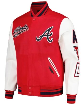 Atlanta Braves Script Tail Red and White Varsity Jacket - Modajacket