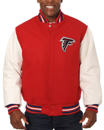 Atlanta Falcons Varsity Red and White Wool Leather Jacket - Modajacket