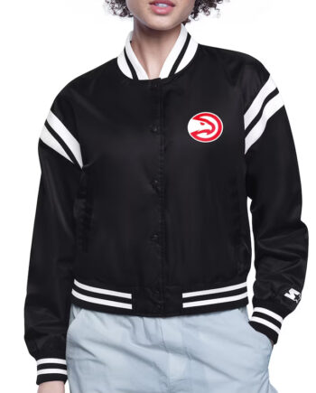 Atlanta Hawks Printed Logo Varsity Satin Jacket - Modajacket
