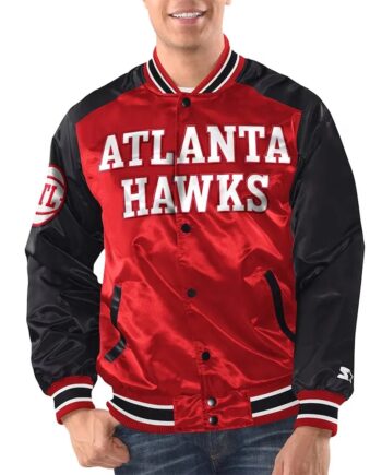Red/Black Atlanta Hawks Renegade Varsity Satin Jacket - Modajacket
