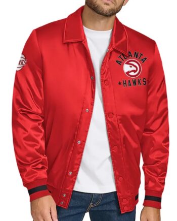 Atlanta Hawks Stitch Applique Red Satin Jacket - Modajacket