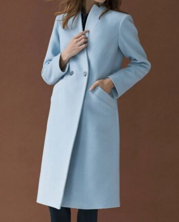 Autumn Baby Blue Double Breasted Wool Coat - Modajacket