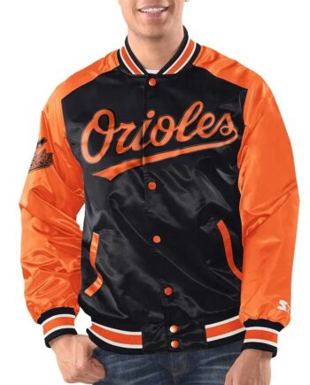 Black/Orange Baltimore Orioles Varsity Satin Jacket - Modajacket