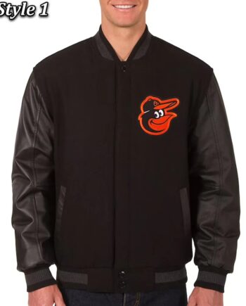 Varsity Baltimore Orioles Black Wool and Leather Jacket - Modajacket