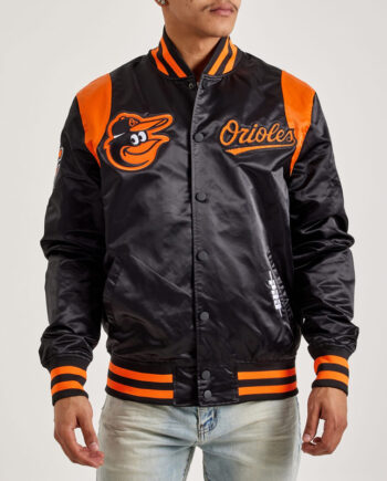 Baltimore Orioles Teddy Black Varsity Satin Jacket - Modajacket