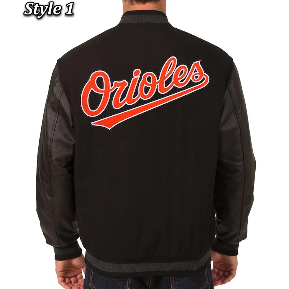 Varsity Baltimore Orioles Black Wool and Leather Jacket 2 Varsity Baltimore Orioles Black Wool and Leather Jacket