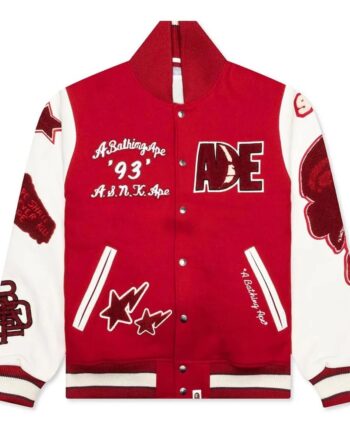Bape Multi Motif Red Varsity Jacket - Modajacket