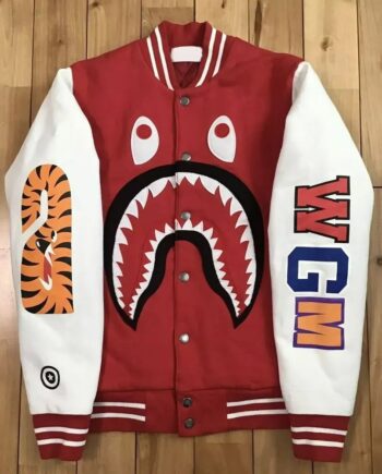 Bape Shark Sweat Red and White Varsity Jacket - Modajacket