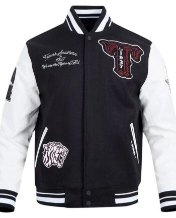 Texas Southern Tigers Black and White Varsity Full-Zip Jacket - Modajacket