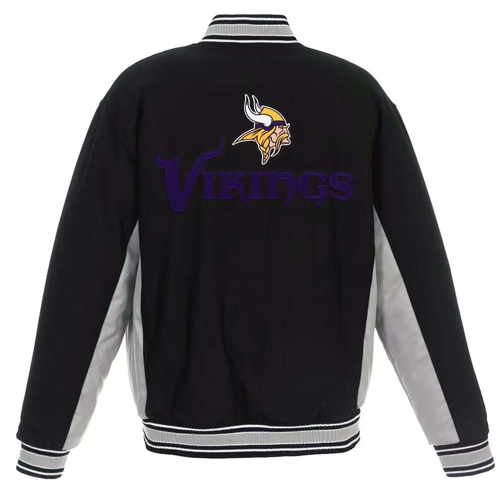 Black/Gray Minnesota Vikings Varsity Wool Jacket 2 Black/Gray Minnesota Vikings Varsity Wool Jacket