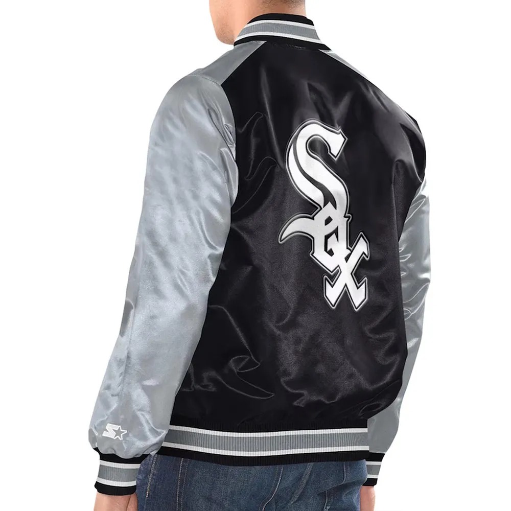 Black/Silver Chicago White Sox Renegade Varsity Satin Jacket 2 Black/Silver Chicago White Sox Renegade Varsity Satin Jacket