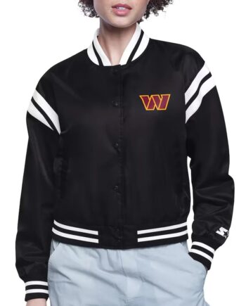 Washington Commanders Round Team Logo Black Cropped Jacket - Modajacket