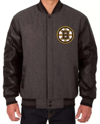Varsity Boston Bruins Grey Black Two Tone Jacket - Modajacket