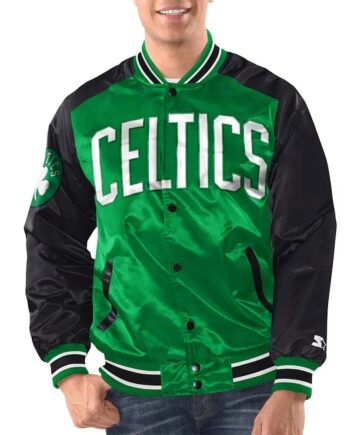 Kelly Green/Black Boston Celtics Renegade Varsity Satin Jacket - Modajacket