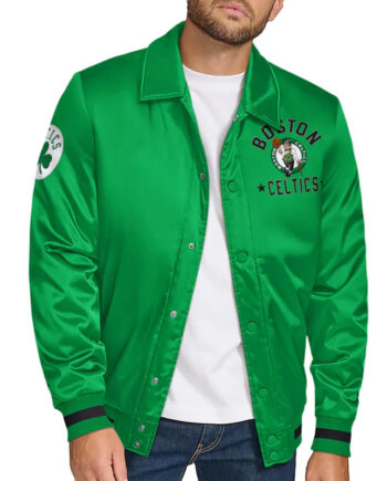 Boston Celtics Stitch Applique Kelly Green Satin Jacket - Modajacket
