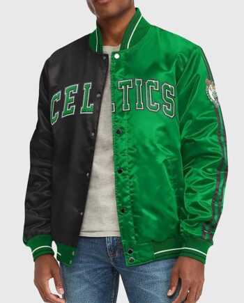 Boston Celtics Varsity Striped Green and Black Satin Jacket - Modajacket