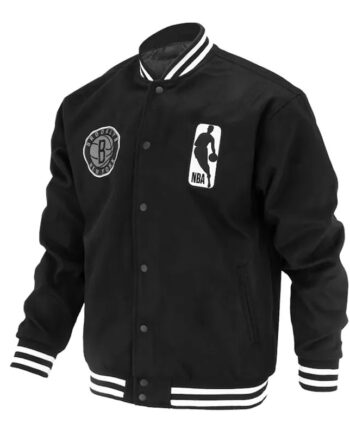 Brooklyn Nets Logoman Shadow Black Varsity Jacket - Modajacket