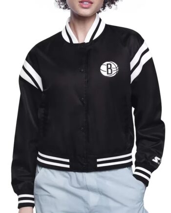 Brooklyn Nets Printed Logo Varsity Satin Jacket - Modajacket