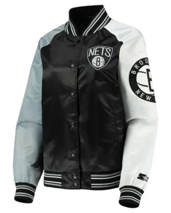 Brooklyn Nets Reliever Raglan Full-Snap Satin Jacket - Modajacket
