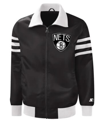 The Captain II Brooklyn Nets Varsity Black Satin Jacket - Modajacket