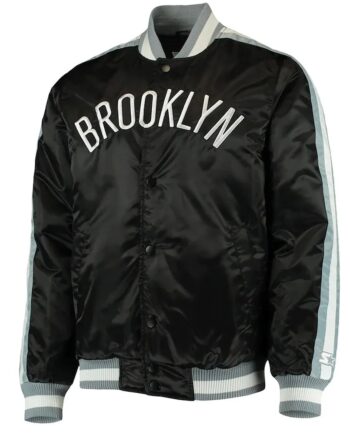 The Offensive Brooklyn Nets Varsity Black Satin Jacket - Modajacket