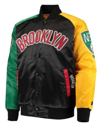 Ty Mopkins Brooklyn Nets Varsity Satin Black/Red Jacket - Modajacket