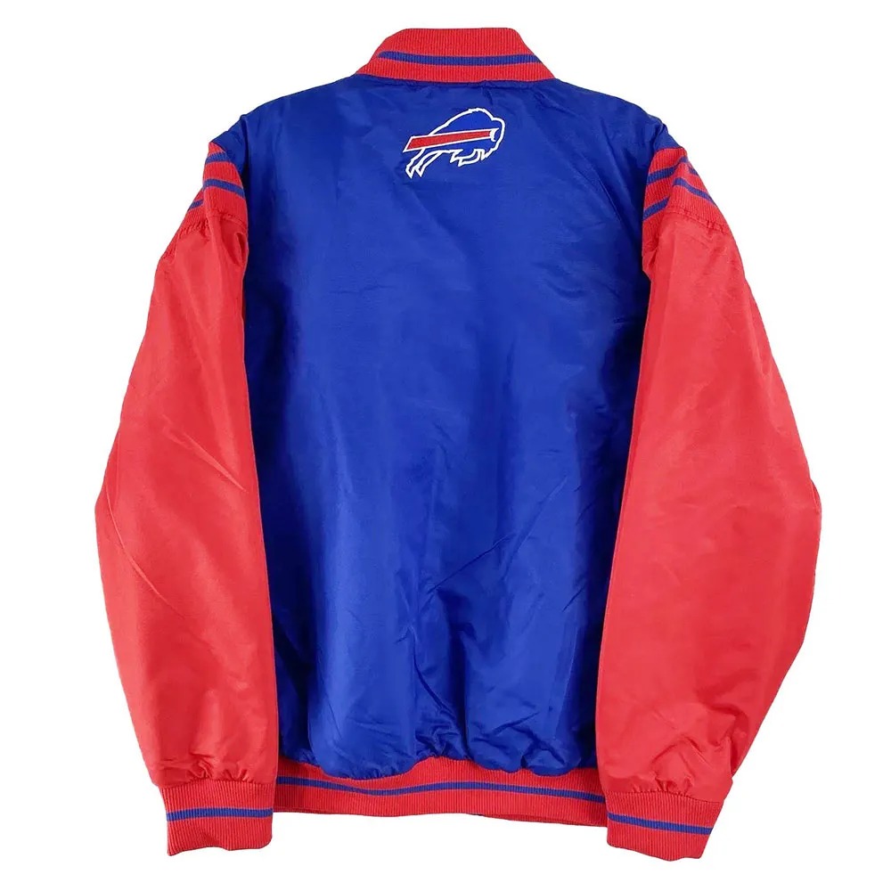Buffalo Bills Button Up Blue and Red Satin Jacket 2 Buffalo Bills Button Up Blue and Red Satin Jacket