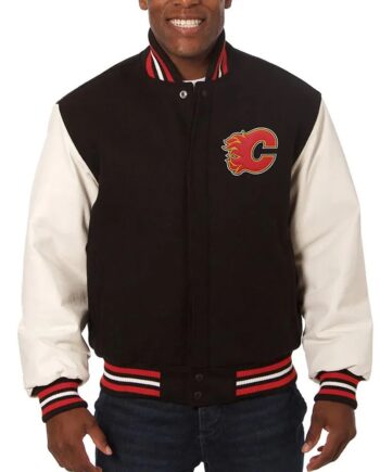 Varsity Calgary Flames Black and White Two-Tone Jacket - Modajacket
