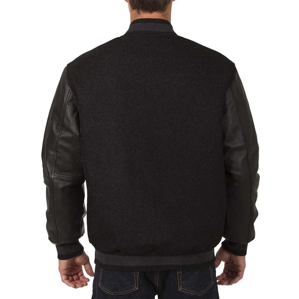 Calgary Flames Varsity Black Wool & Leather Jacket 2 Calgary Flames Varsity Black Wool & Leather Jacket