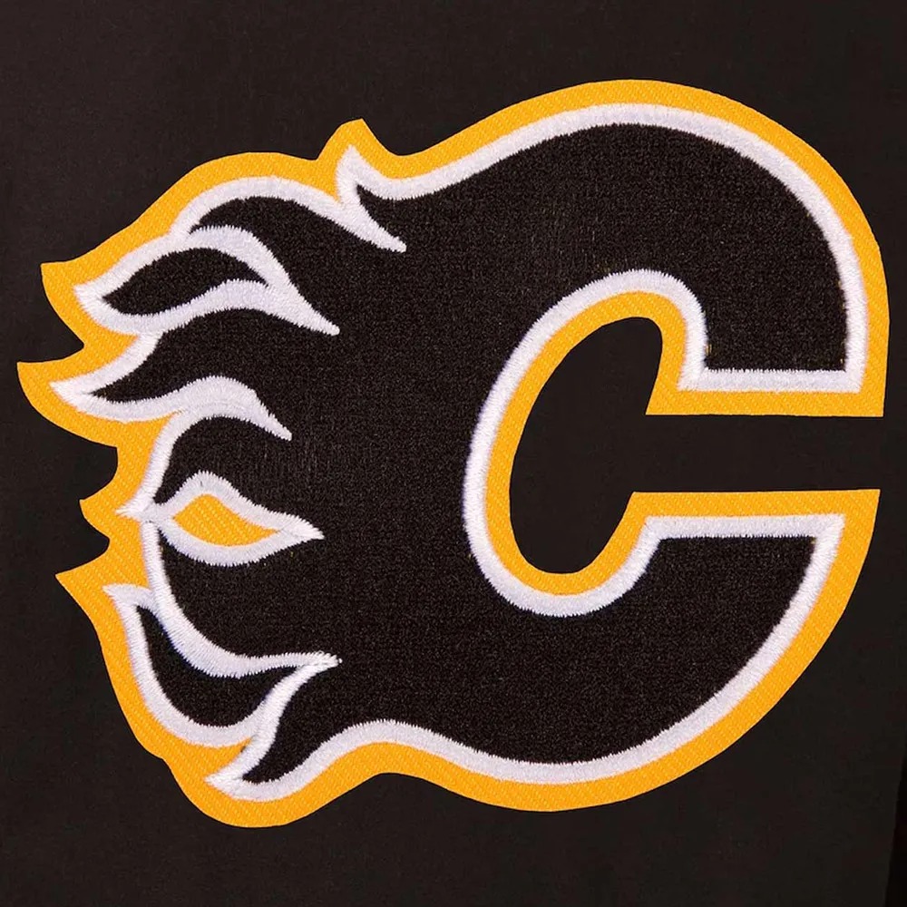 Calgary Flames Varsity Black Wool & Leather Jacket 3 Calgary Flames Varsity Black Wool & Leather Jacket