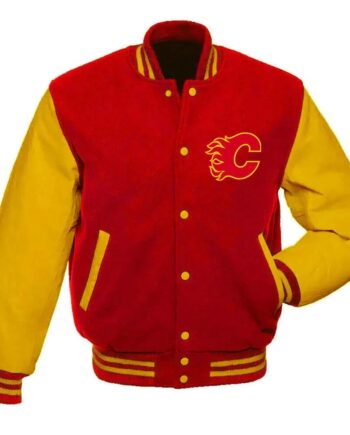 Calgary Flames Red and Gold Varsity Jacket - Modajacket