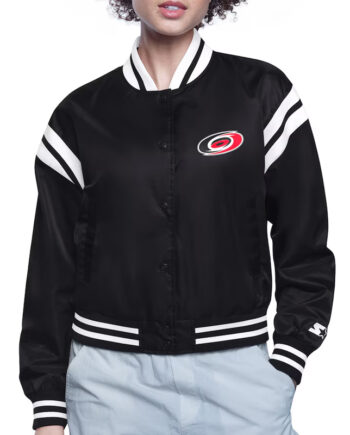 Carolina Hurricanes Printed Logo Varsity Satin Jacket - Modajacket