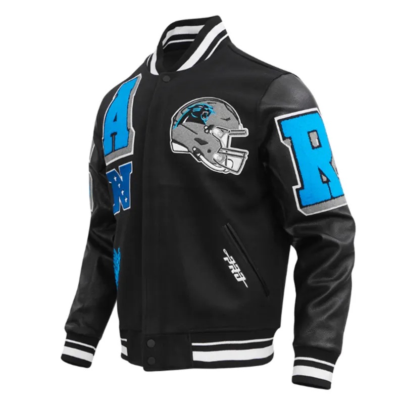 Carolina Panthers Mashup Rib Varsity Wool Leather Jacket 3 Carolina Panthers Mashup Rib Varsity Wool Leather Jacket