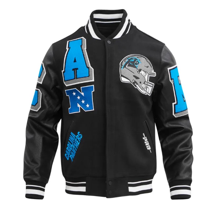 Carolina Panthers Mashup Rib Varsity Wool Leather Jacket 1 Carolina Panthers Mashup Rib Varsity Wool Leather Jacket - Modajacket