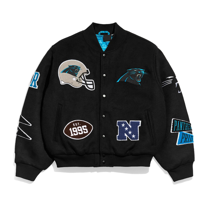Carolina Panthers Pennant Black Varsity Wool Jacket 1 Carolina Panthers Pennant Black Varsity Wool Jacket - Modajacket