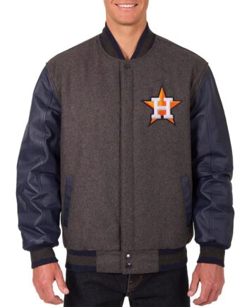 Charcoal Navy Houston Astros Varsity Wool Leather Jacket - Modajacket
