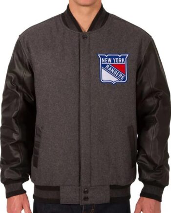 Charcoal/Black NY Rangers Two Hit Varsity Jacket - Modajacket