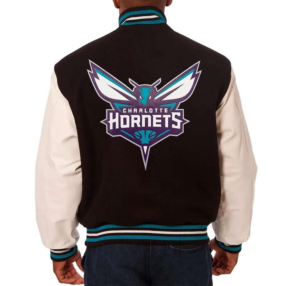Charlotte Hornets Black and White Varsity Jacket 2 Charlotte Hornets Black and White Varsity Jacket