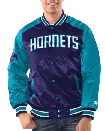 Purple/Teal Charlotte Hornets Renegade Varsity Satin Jacket - Modajacket