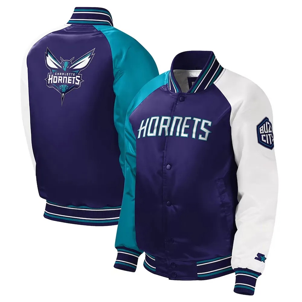 Charlotte Hornets Youth Varsity Purple Satin Jacket 3 Charlotte Hornets Youth Varsity Purple Satin Jacket