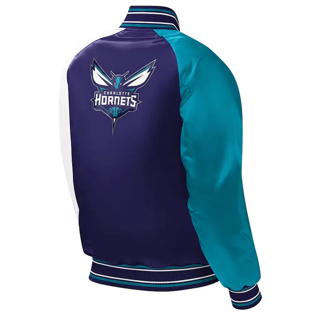 Charlotte Hornets Youth Varsity Purple Satin Jacket 2 Charlotte Hornets Youth Varsity Purple Satin Jacket